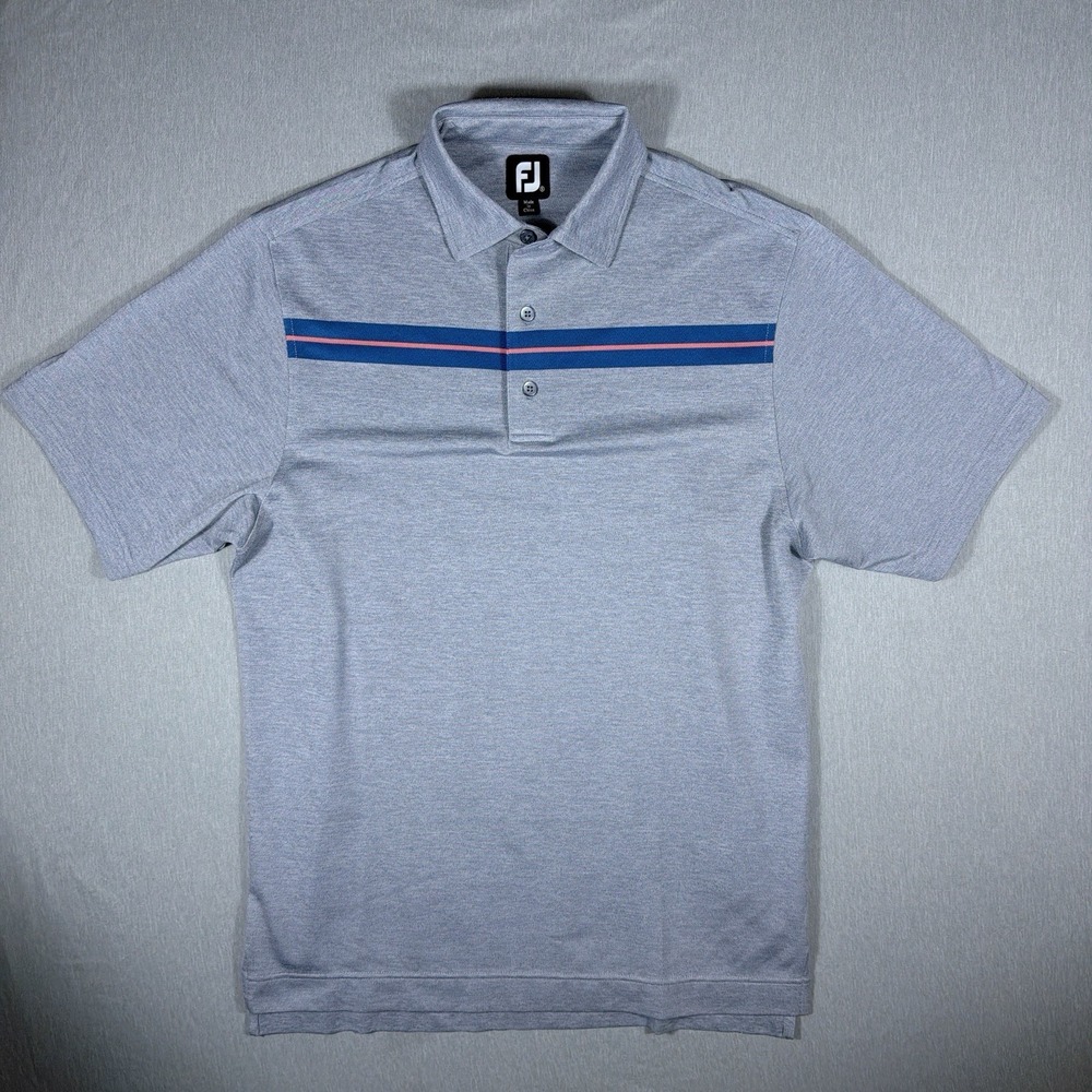 FootJoy FJ Polo Grey Striped Golf Shirt Mens Medium Performance